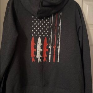 Gray Hoodie with Fishing Graphic
